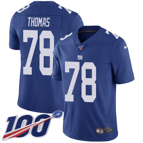 Nike Giants #78 Andrew Thomas Royal Blue Team Color Youth Stitched NFL 100th Season Vapor Untouchable Limited Jersey